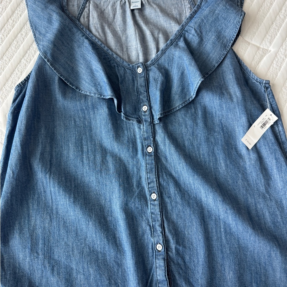 Old Navy Blue Denim Ruffle Tank Top